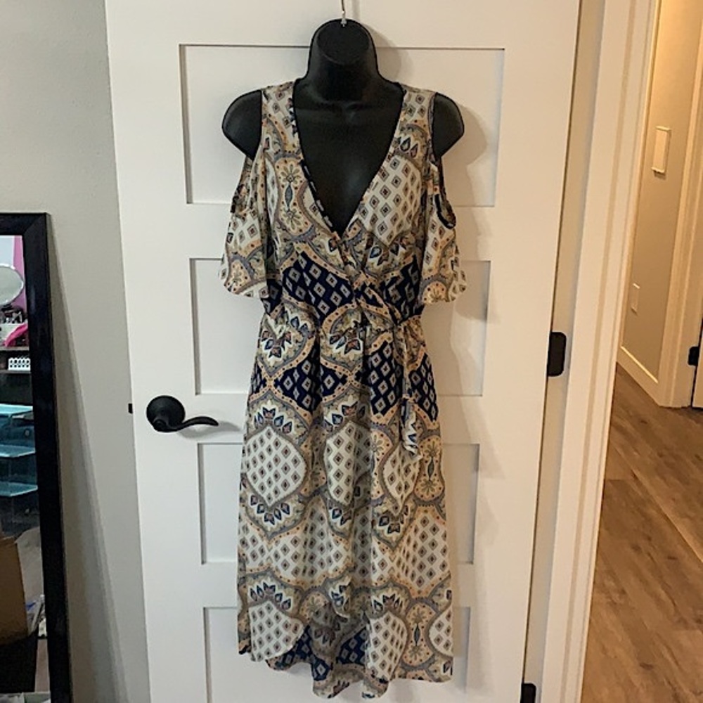 As U Wish Open Shoulder High Low Boho Maxi Dress Medium